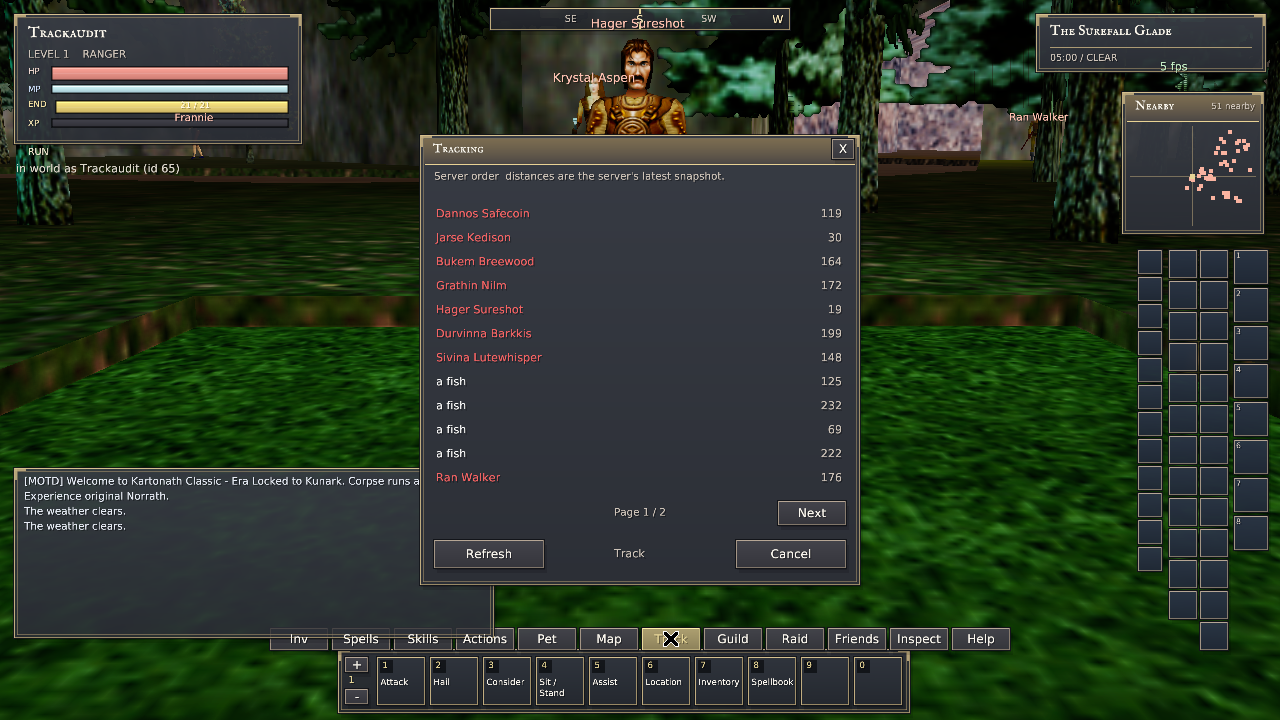 Real server Tracking list in Surefall Glade