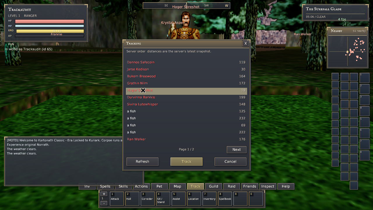 Hager Sureshot selected in the server Tracking list