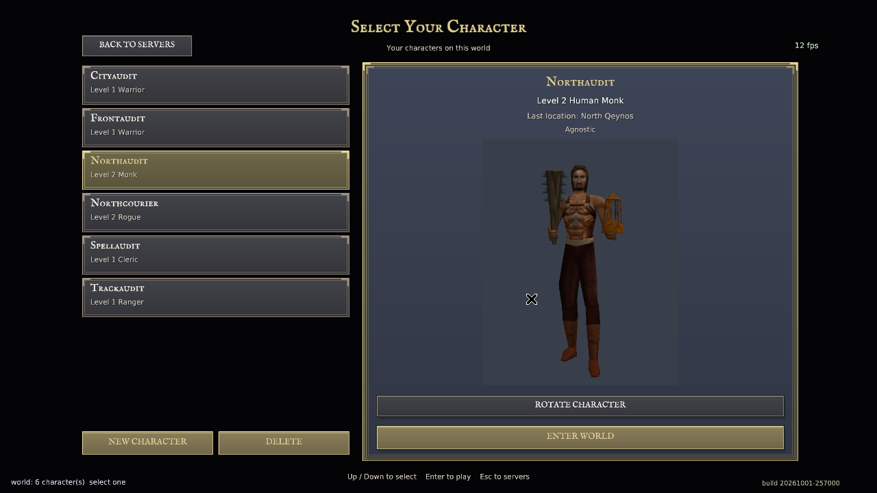 North Qeynos startup/rendering smoke check: linux-roster.png