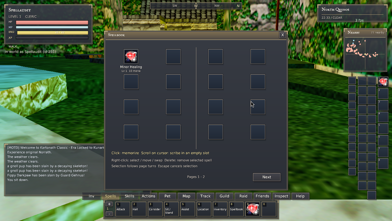 Windows spellbook with learned Minor Healing