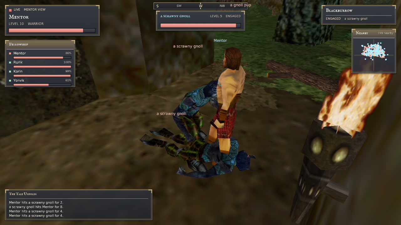 Verified September 8 frame: living Mentor visible on the terrain fighting gnolls