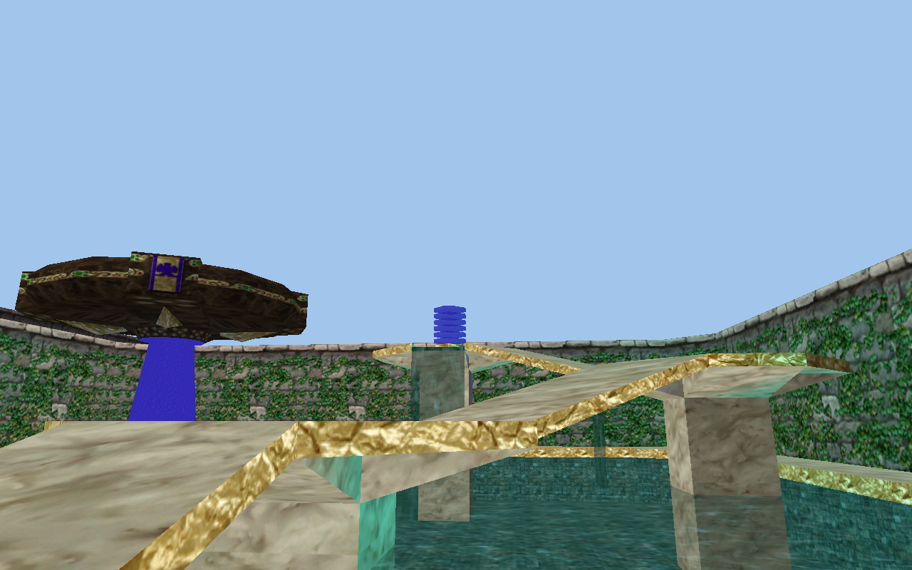 Temple of Life saucer, ramps, waterfall, pond and enclosing walls