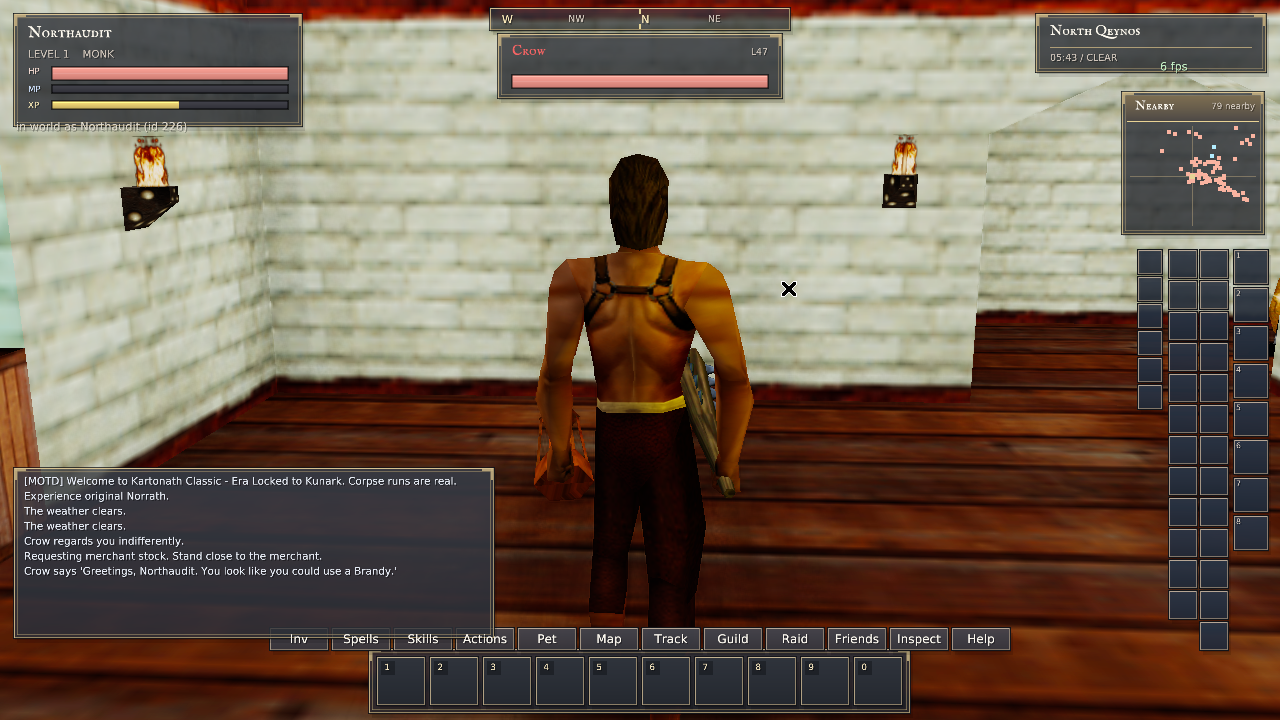 Native client showing Crow’s readable greeting naming Northaudit and suggesting Brandy