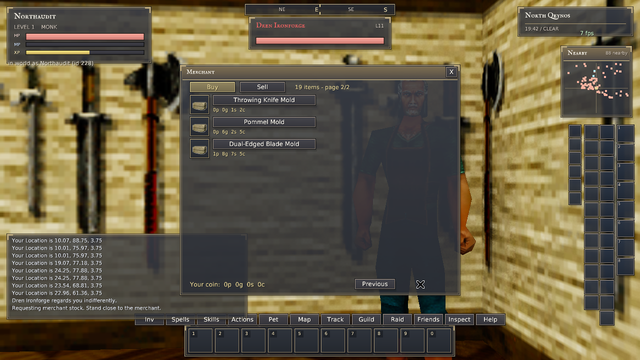 Native Dren Ironforge merchant page two showing the restored Dual-Edged Blade Mold