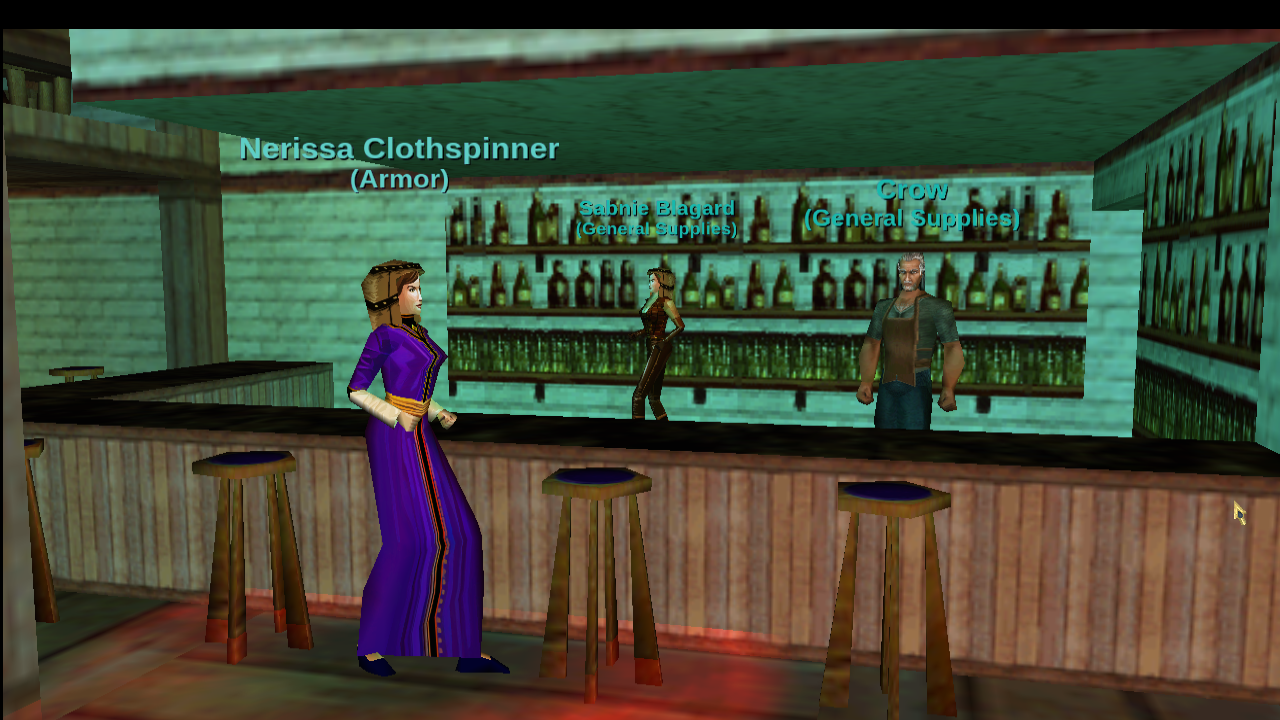 Original Titanium Nerissa back at the tavern in her purple robe and leather cap