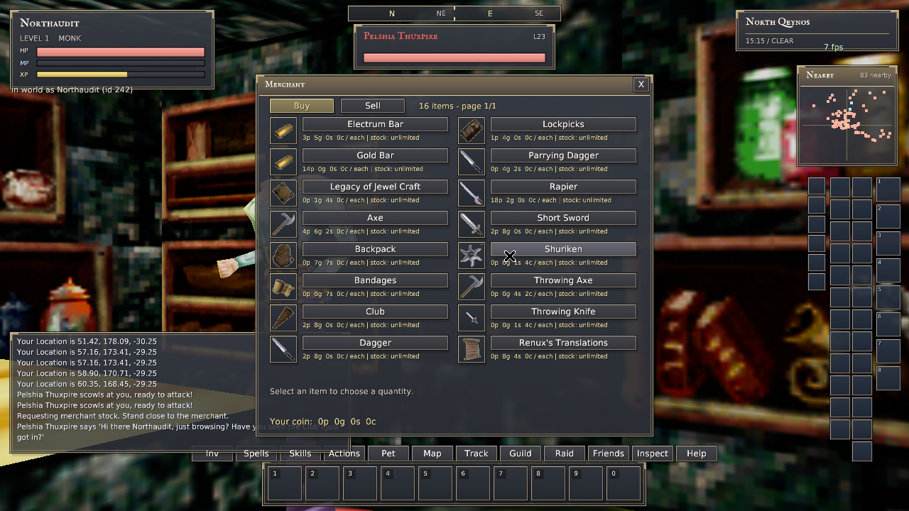 Pelshia’s native shop showing the restored Renux’s Translations in the underground guild