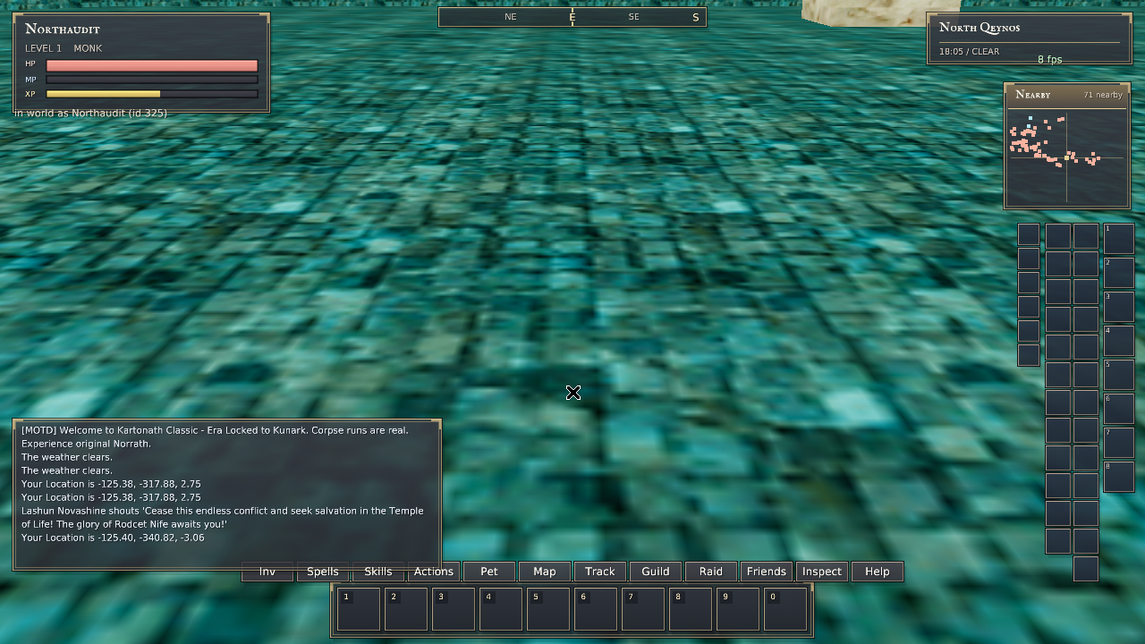 Rust QA looking down at the Temple pond bottom after a normal look-directed dive