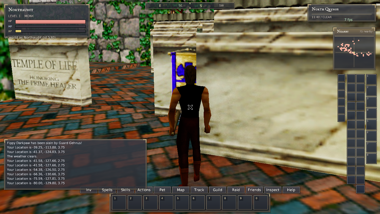 Normal native QA character at the Temple of Life after passing the former accidental zoning location