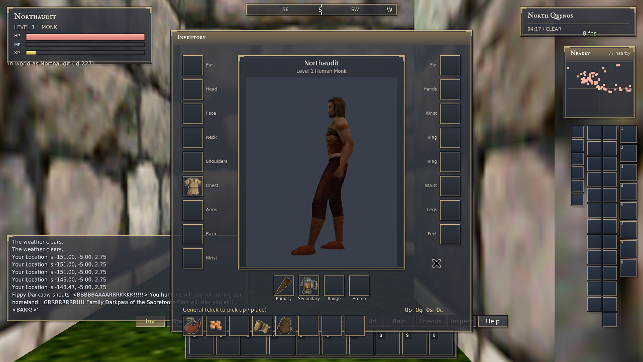 Native monk inventory preview with the original chest texture visible after repairing the zeroRGB tint sentinel